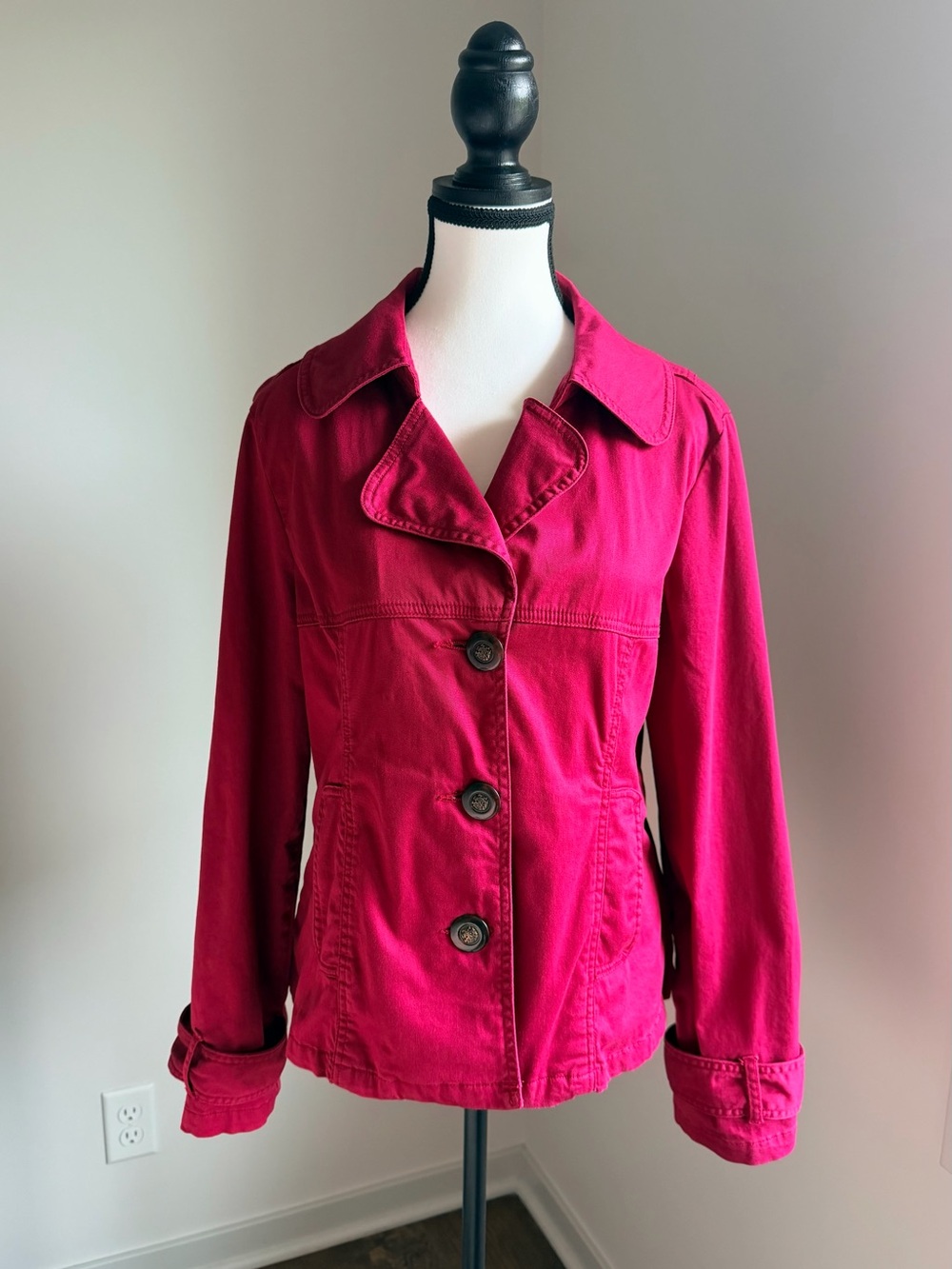 A.M.I. Raspberry Cotton Stretch Trench Jacket Medium Y2K